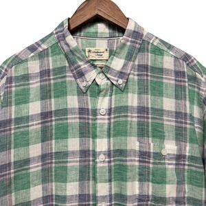 Mens XXL Button Down Mens XXL Green Plaid Washable Linen Cotton Shirt Breathable